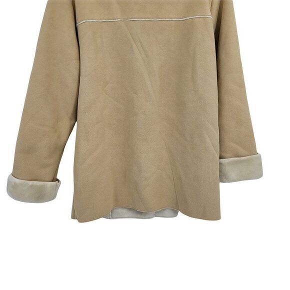 Crazy Horse Boho Retro 70's Ultra Suede Faux Fur Trim Button Down Coat Sz Lg - Picture 8 of 8